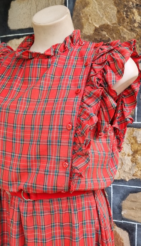 1980's Red Tartan Dress, cotton, by 'Stitches of Melbourne', size 14 - Image 5