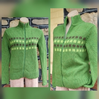 1970's Zip Front Cardigan, wool, Lime Green, by 'Jump', size M
