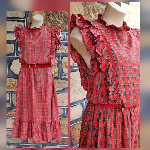 1980's Red Tartan Dress, cotton, by 'Stitches of Melbourne', size 14