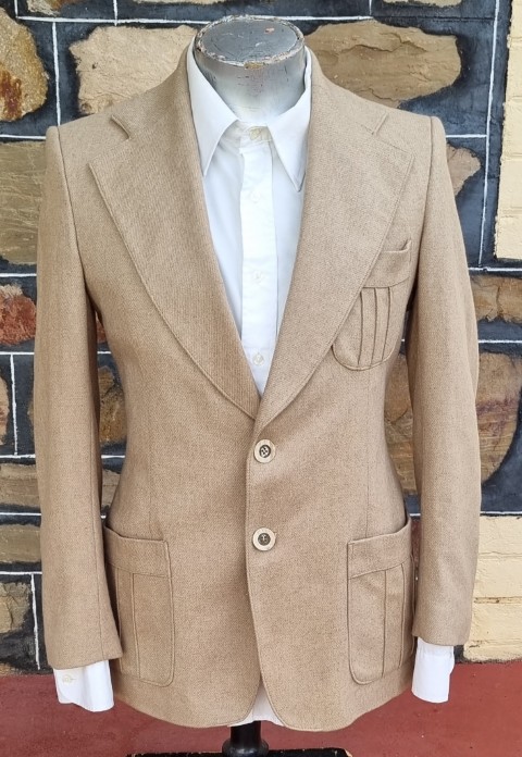 1970's Men's Blazer, Wool, Beige, size M - Image 2
