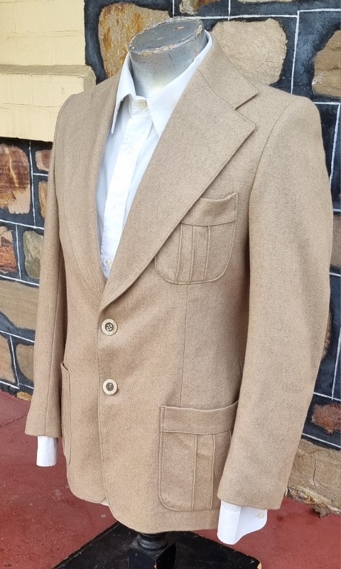 1970's Men's Blazer, Wool, Beige, size M - Image 3