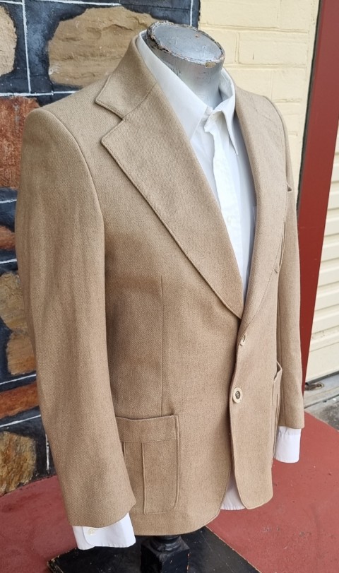 1970's Men's Blazer, Wool, Beige, size M - Image 4
