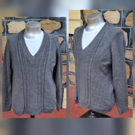 Vintage Hand Knit, V-neck jumper, grey, acrylic, size L