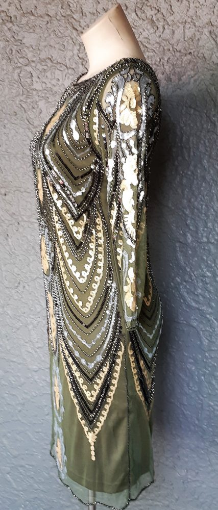 1920's Inspired, Gatsby Evening Dress, Sage/Gold, size L, 'New', by 'Vijiv' - Image 3