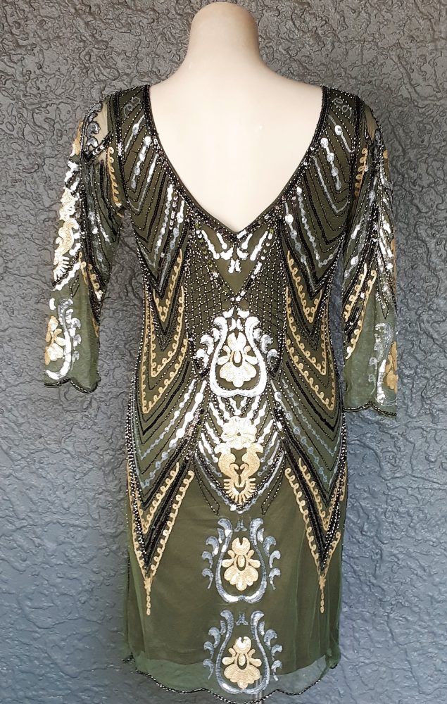 1920's Inspired, Gatsby Evening Dress, Sage/Gold, size L, 'New', by 'Vijiv' - Image 4