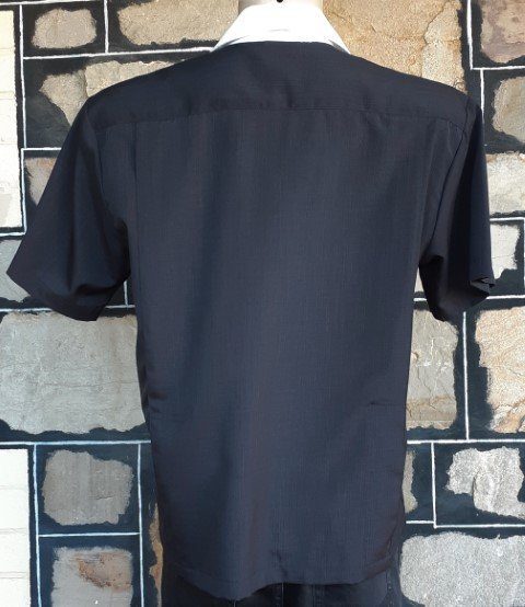 Bowling shirt, black with white collar & piping trim & action back, by 'Steady Clothing', USA, size XS-M - Image 2