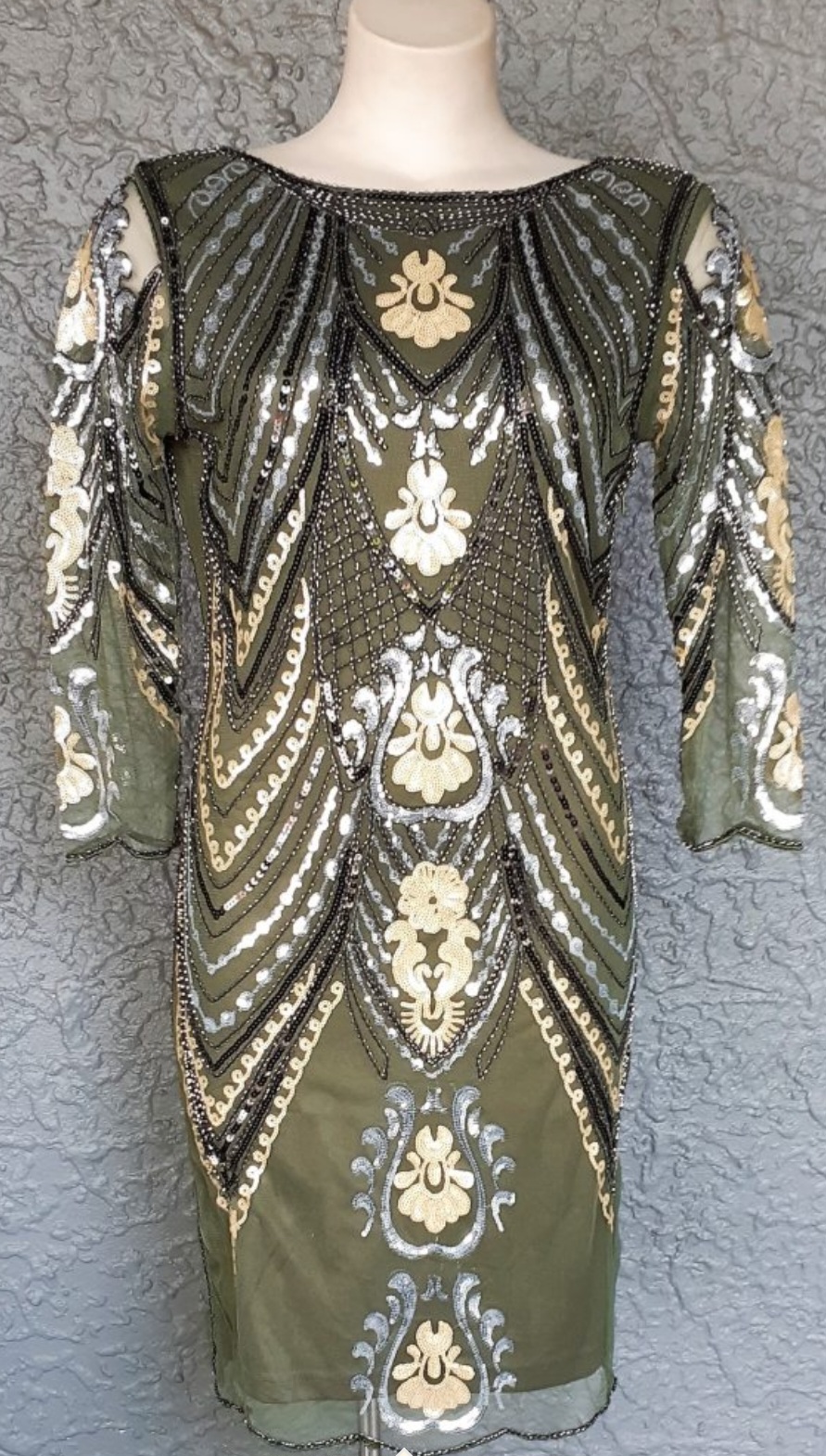 1920's Inspired, Gatsby Evening Dress, Sage/Gold, size L, 'New', by 'Vijiv' - Image 2