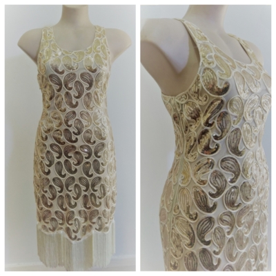 1920's Gatsby Inspired, evening dress, gold sequins, by 'Vijiv' size XS