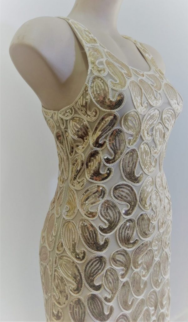 Evening dress, Great Gatsby 1920’s, Art Deco, Gold, polyester. | RetroJam